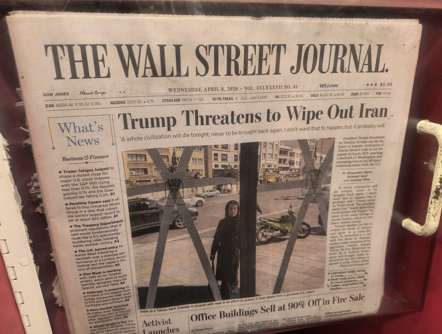 The Wall Street Journal Wednesday April 8 2026 Trump Threatens To Wipe Out Iran
