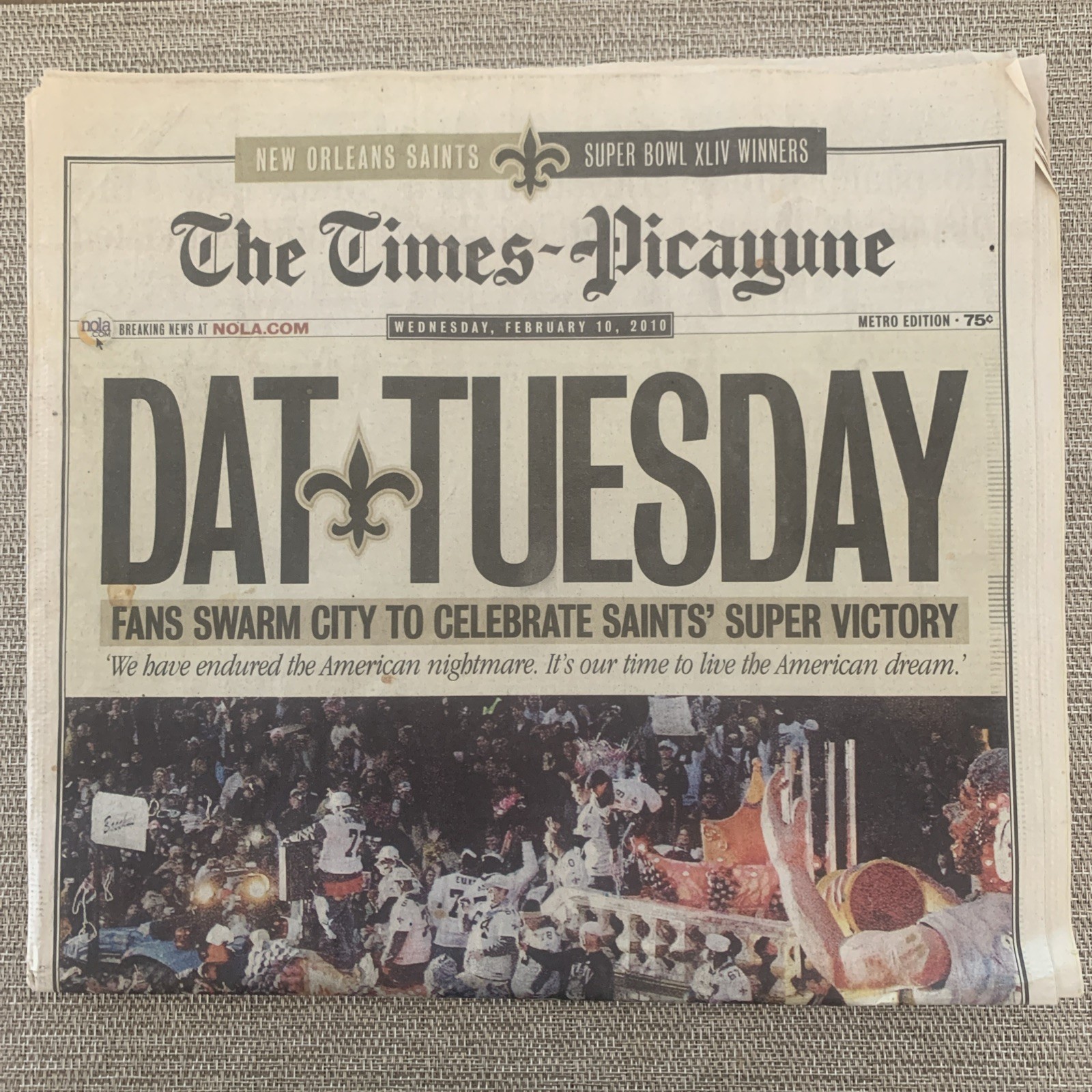 New Orleans Saints “Dat Tuesday” Super Bowl Parade; Times-Picayune Feb. 10, 2010