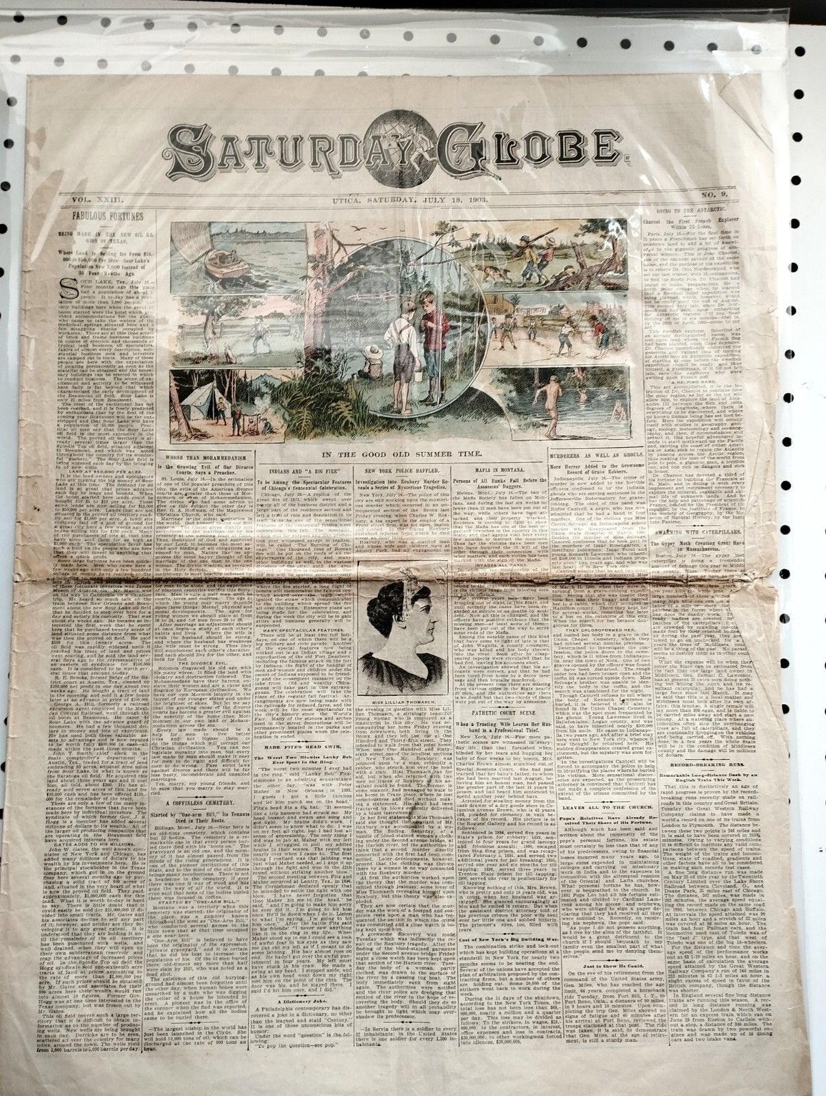 1903 Slavery – Utica Saturday Globe Vtg Newspaper in color