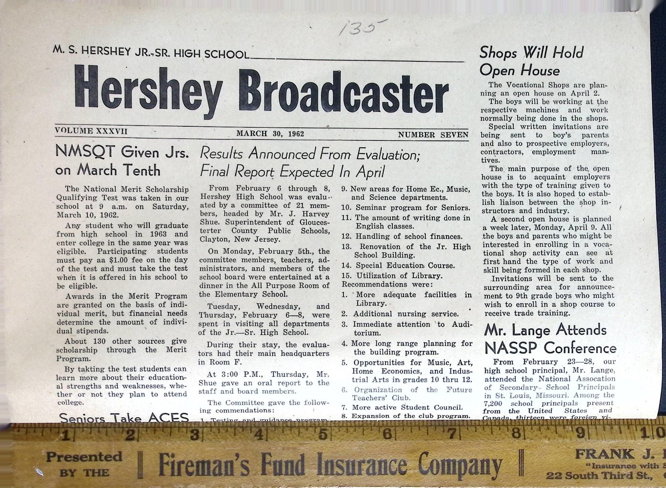 1962 Hershey Broadcaster Newspaper M S Hershey High School Mar 30 Sports Band