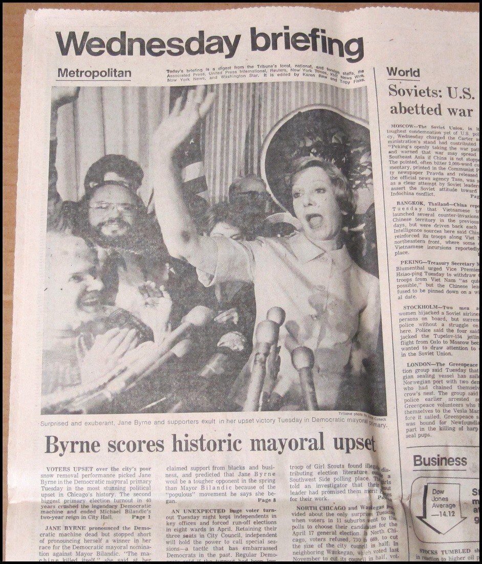 1979 Jane Byrne Wins Mayoral Primary Chicago Tribune Newspaper Mayor of Chicago