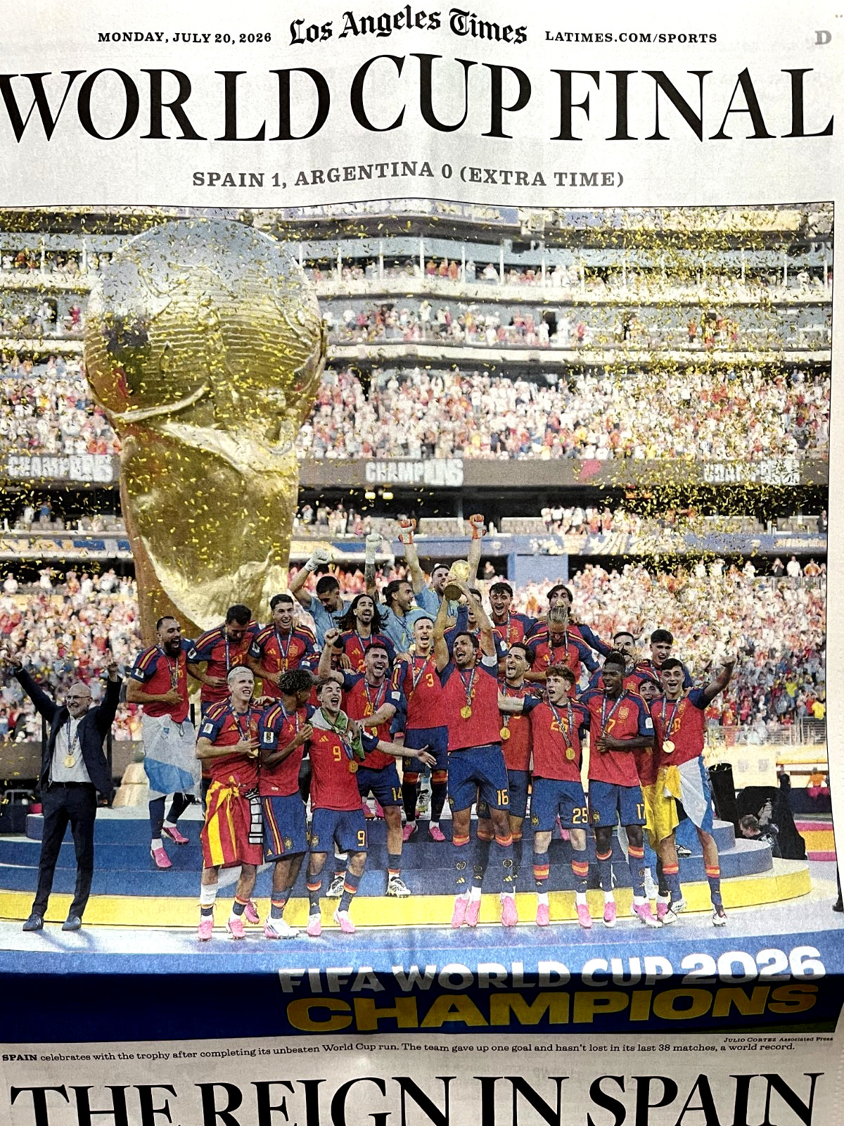 LOS ANGELES TIMES July 20 2026 FIFA WORLD CUP FINAL SPAIN ARGENTINA MLB Dodgers