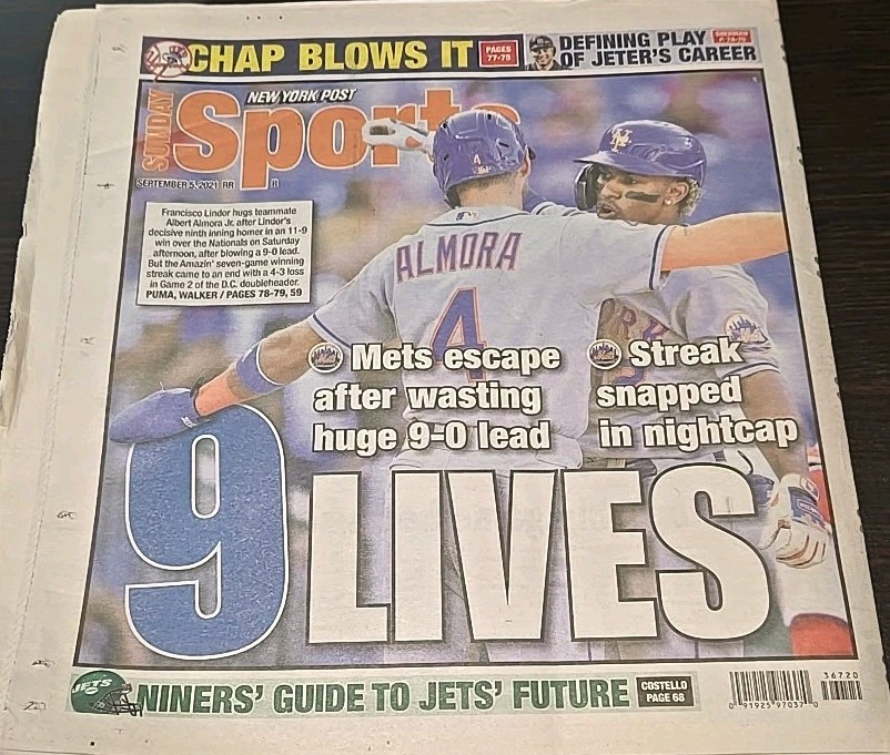 New York Post Sunday, September 5, 2021 Derek Jeter HOF