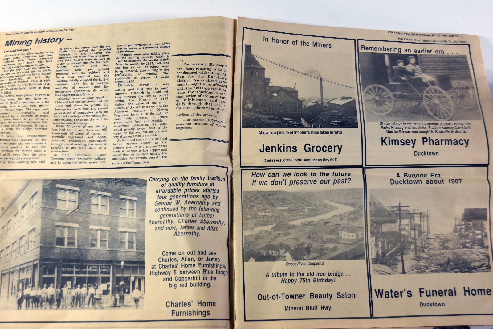 1987 Newspaper Tennessee Ducktown Copperhill Copper Basin Miners Ads RARE