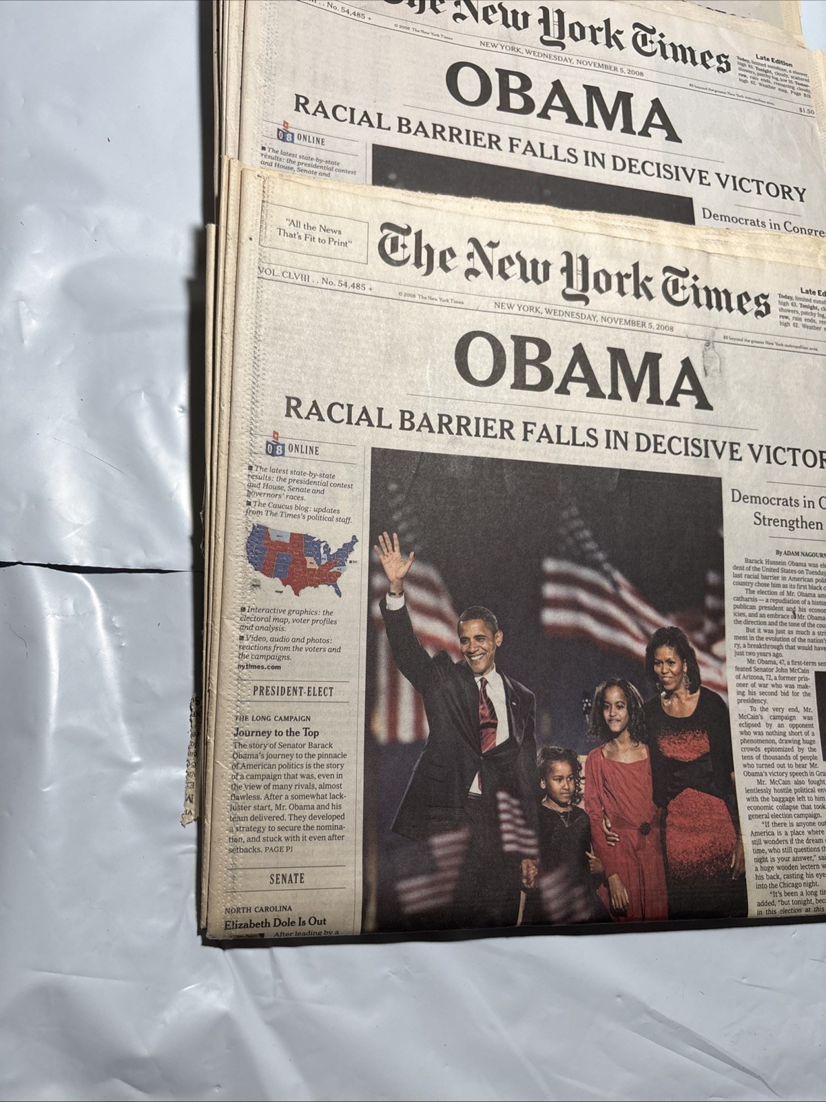 Obama Election Win Lot Of 3 Copies New York Times Newspaper Issue Nov. 5th 2008