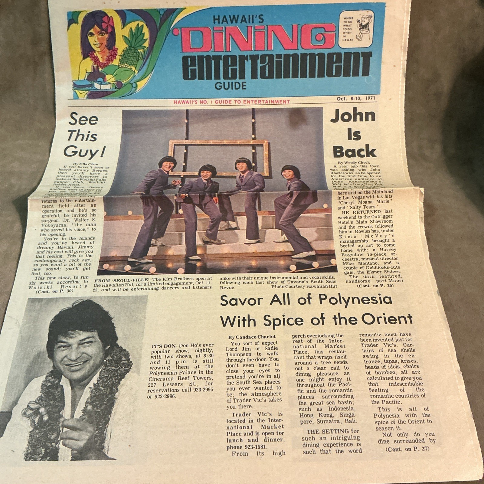 October 8, 1971 Waikiki Hawaii entertainment guide beach press newspaper