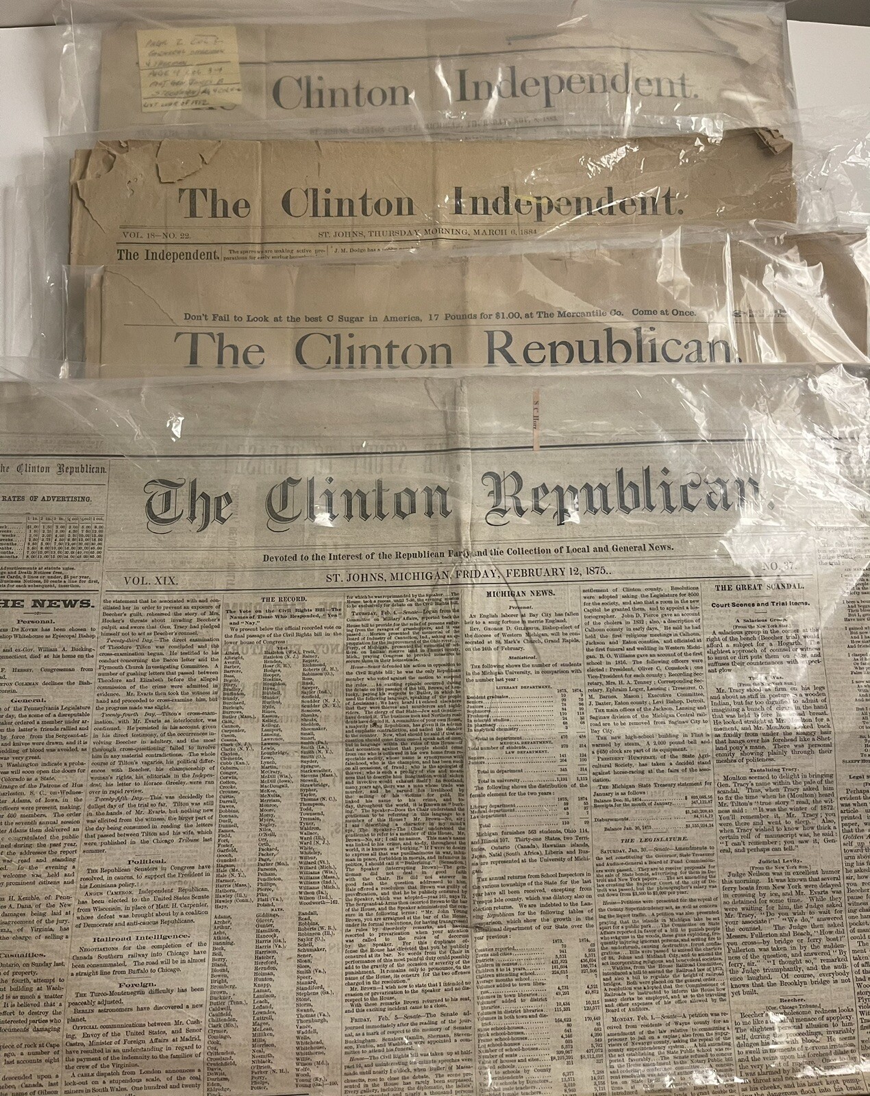 The Clinton Republican And Independent Newspapers St. Johns Michigan 1875-1889