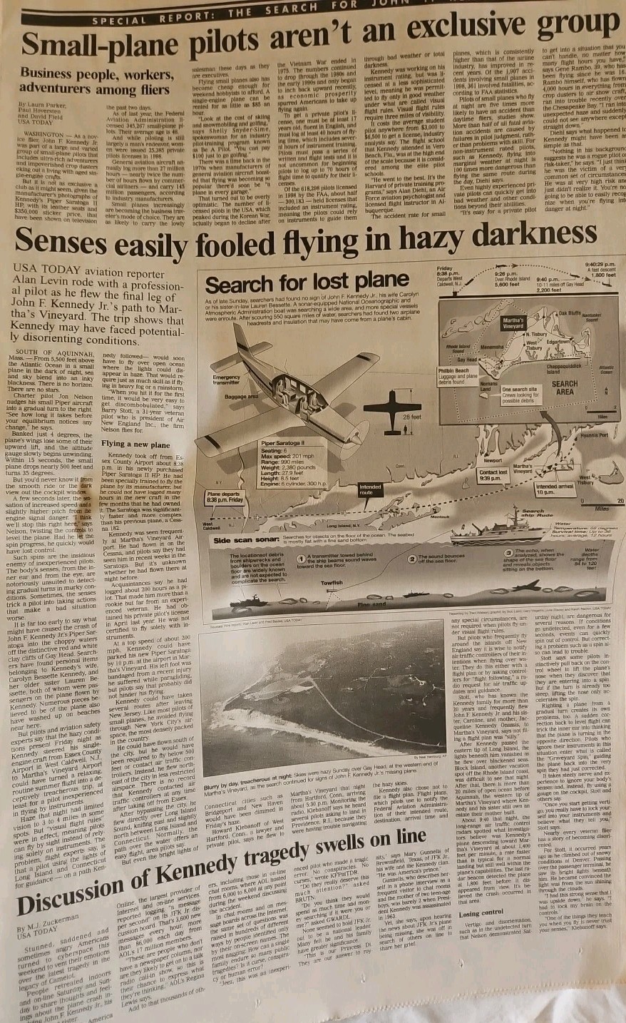 USA TODAY – July 19, 1999 – “JFK Jr, Wife Likely Dead” Plane Crash