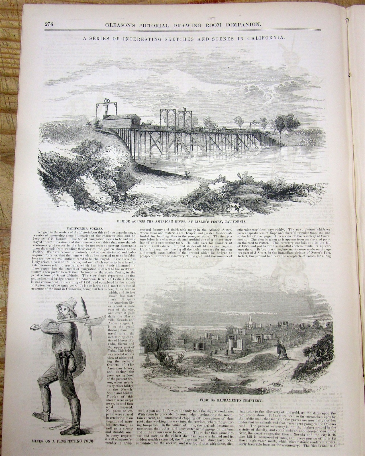 1852 illustrat newspaper CALIFORNIA GOLD RUSH w Miners & Native American Indians