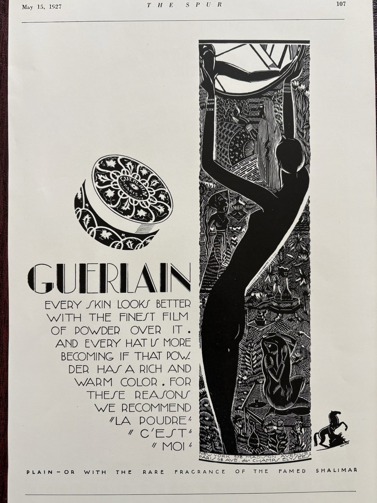 Guerlain Perfume Cologne Shalimar Beauty Art Deco Orig Vintage Magazine Ad 1927