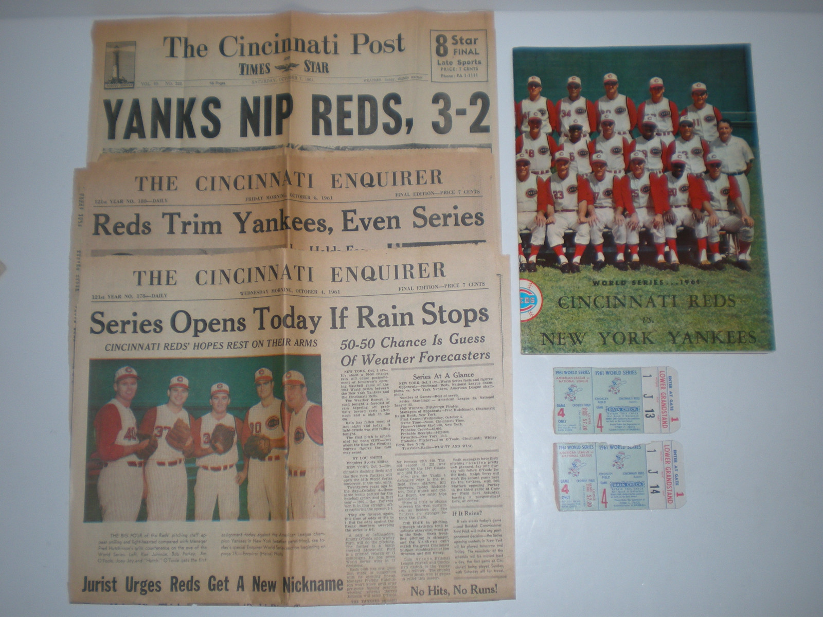 1961 World Series Game 4 Ticket Stubs Program Cincinnati Reds NY Yankees Lot Set