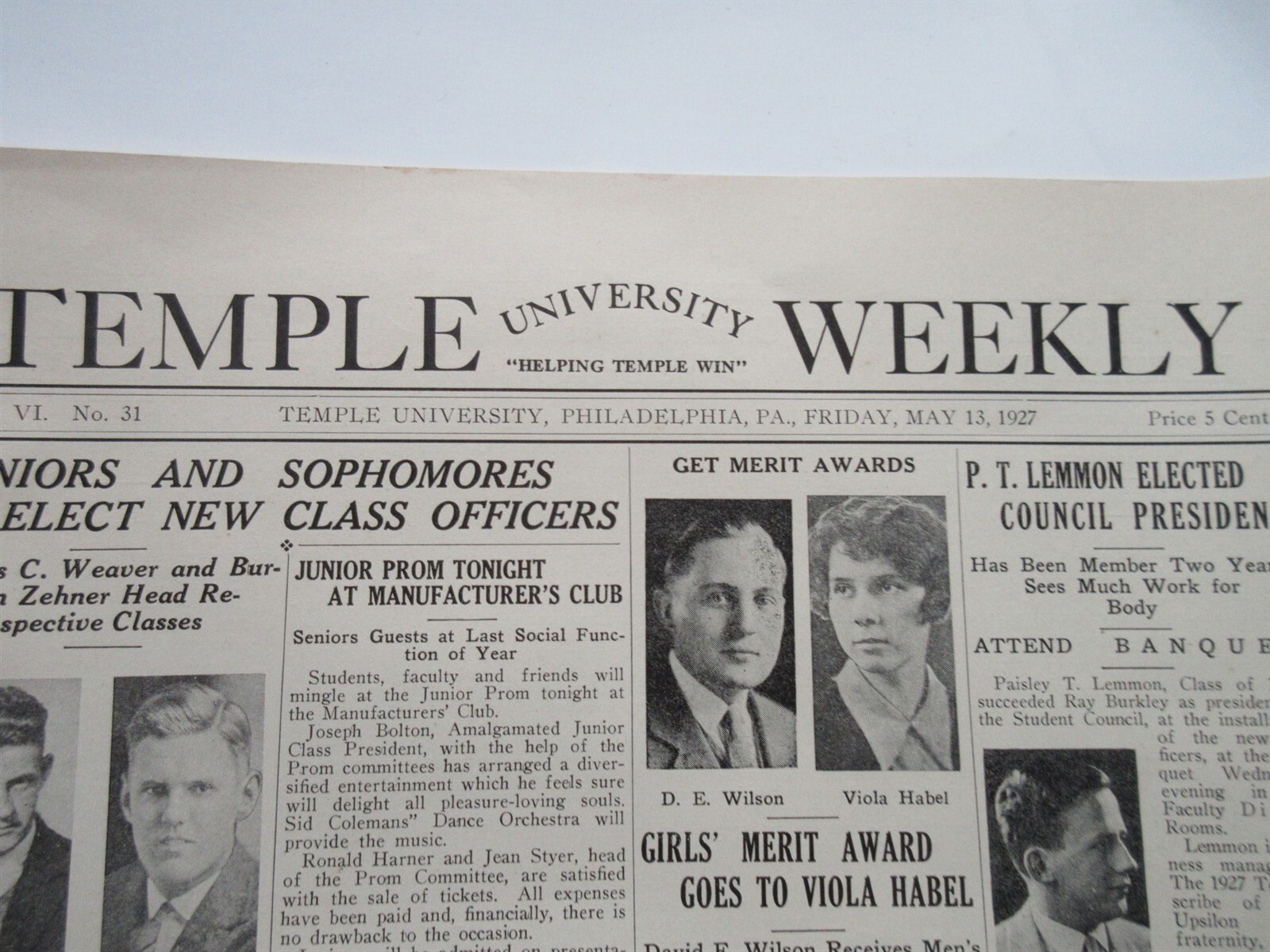 Temple University Weekly newspaper May 13, 1927 track baseball