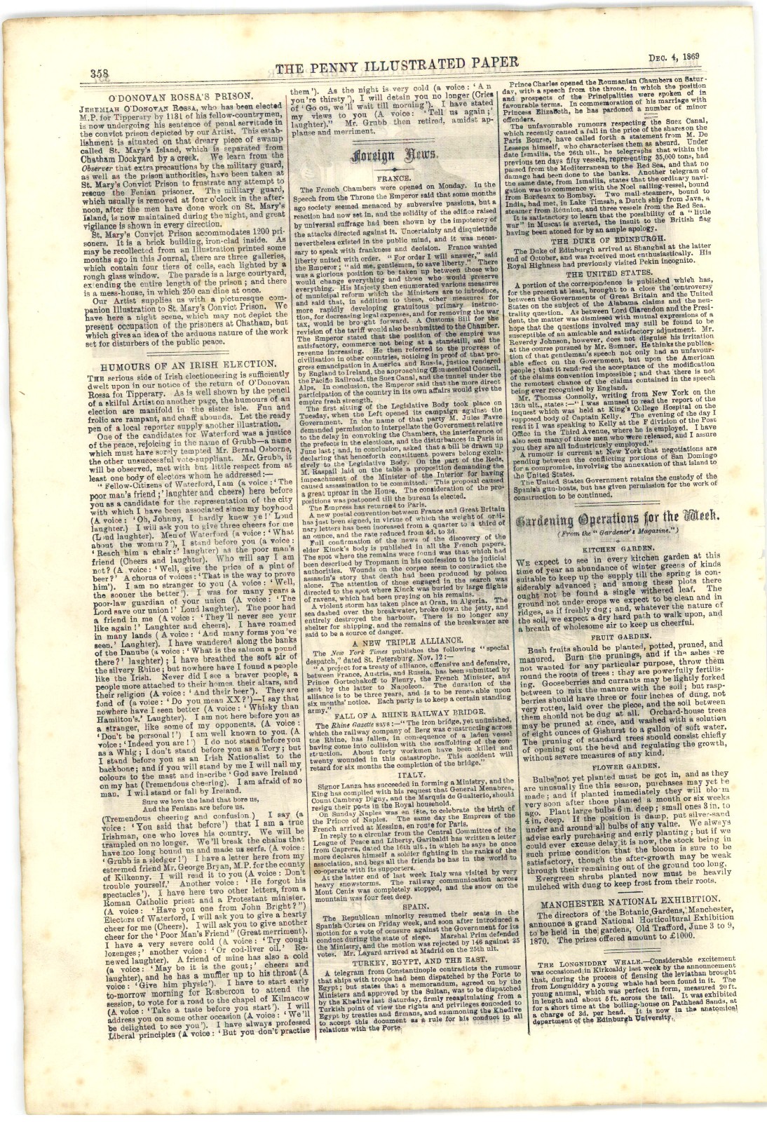 1869 Penny Ilustrated Paper, Slaves, Irish Problem, Wood Green Murders, Oz Meat