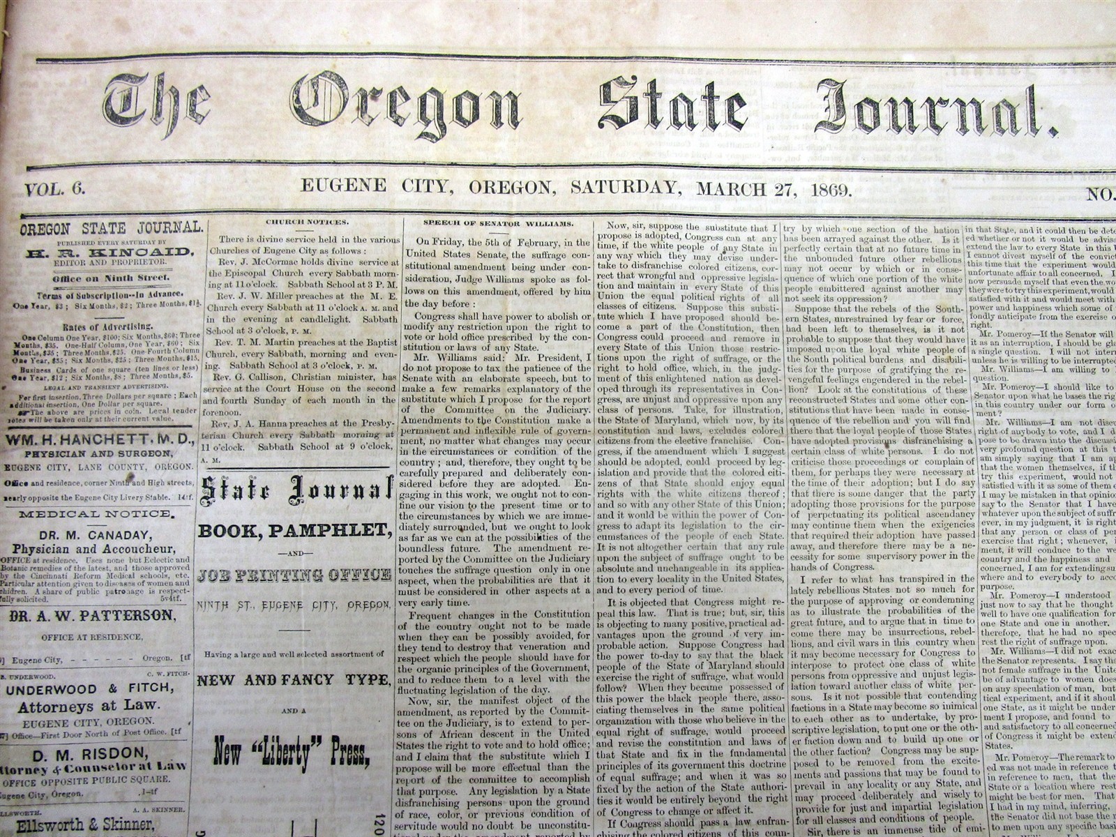 Lot of 7 rare 1869 newspapers Eugene City OREGON STATE JOURNAL wild west PostCW