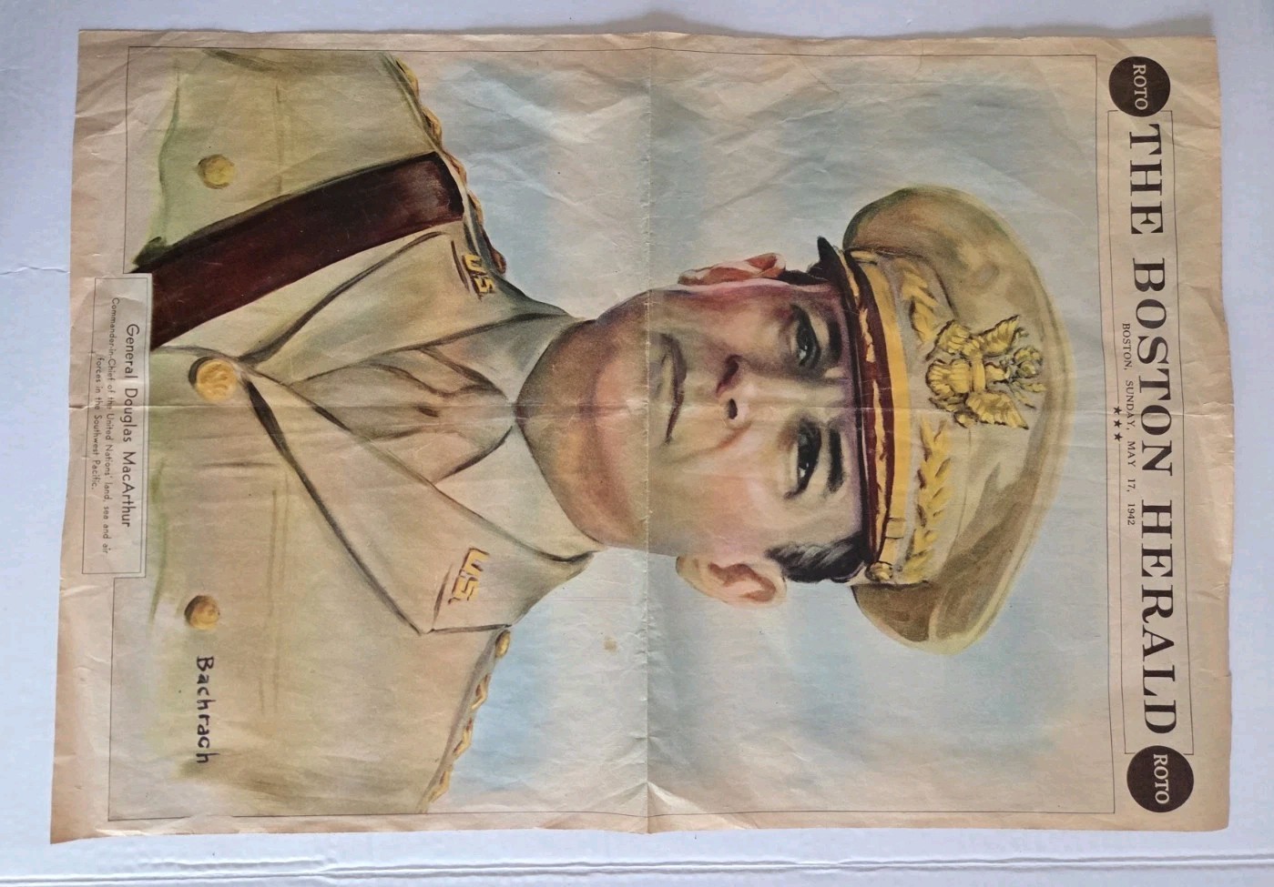 Newspaper GENERAL Douglas MacArthur BOSTON The Boston Herald Sun May 17th 1942