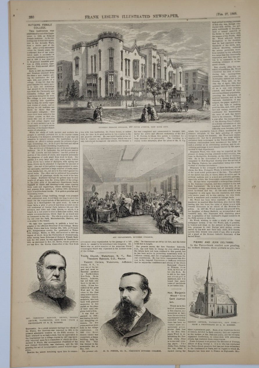Frank Leslie’s 2/27/1869 Rutgers College / Booth Theater NYC / Grant’s Election