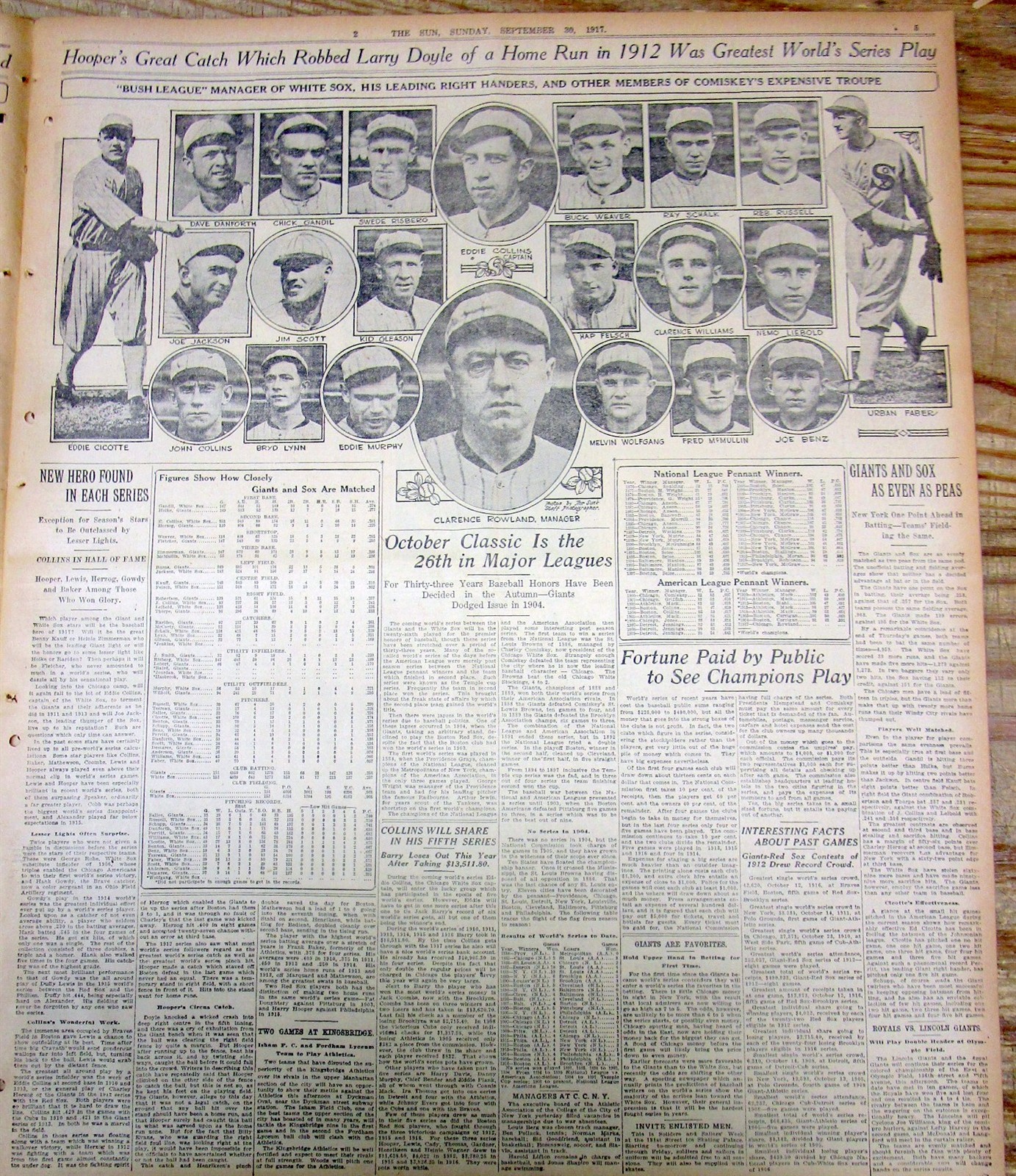 Best 1917 display newspaper w photos- CHICAGO WHITE SOX & NY GIANTS WORLD SERIES