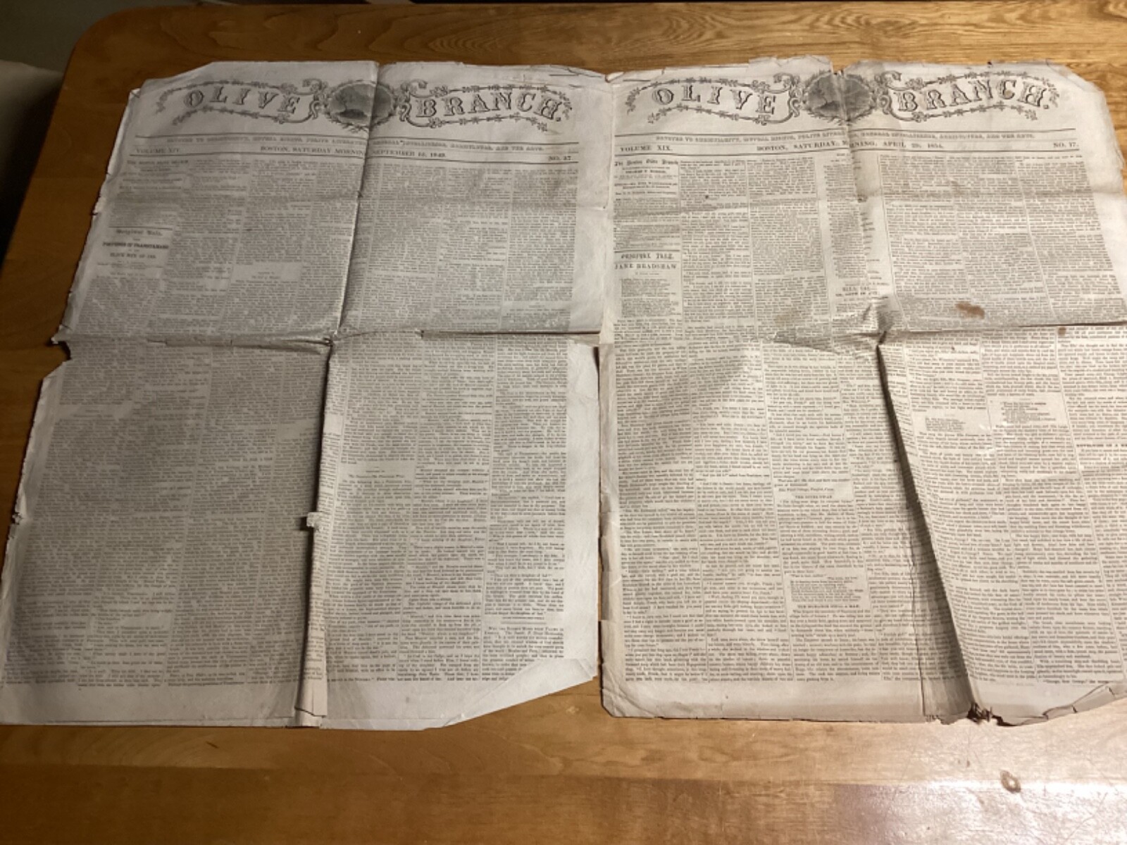 1849 And 1854 Issues Of The Olive Branch – Set Of 2 Boston Magazines Newspaper