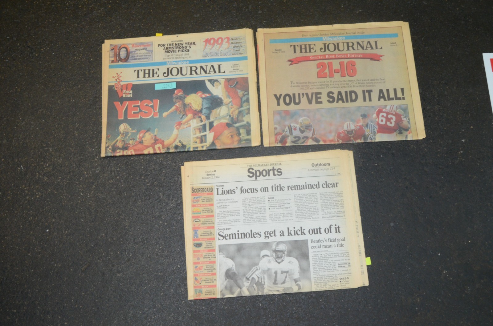 1994 Wisconsin Badgers Rose Bowl Champions Los Angeles Times Newspaper