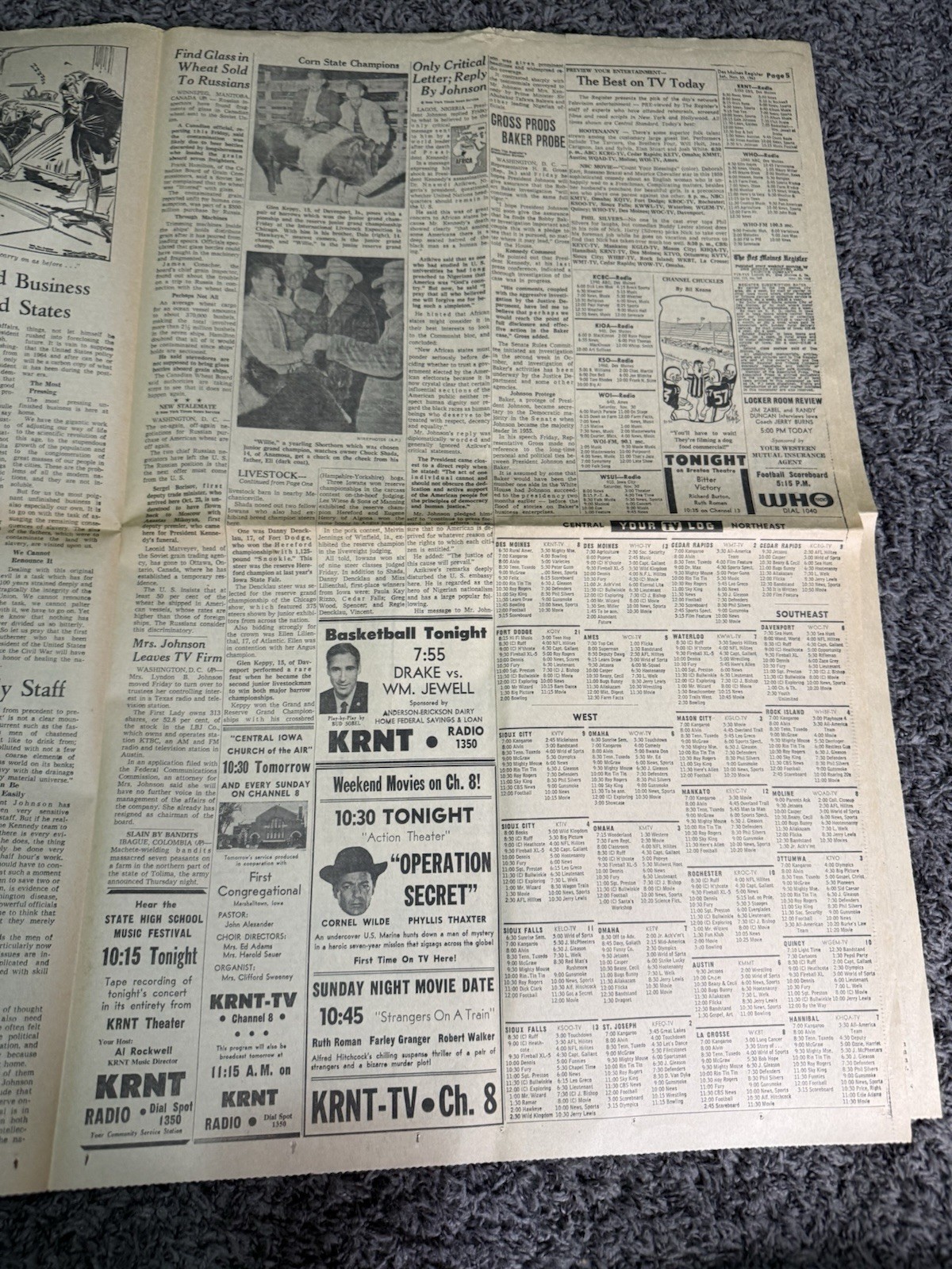 Des Moines IA Register Nov 1963 JFK Assassination Warren Commission Plane Crash
