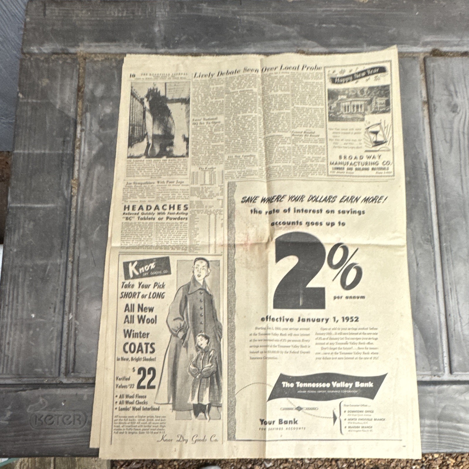 The Knoxville Journal City Edition Happy New Year January 1, 1952 Plane Crash