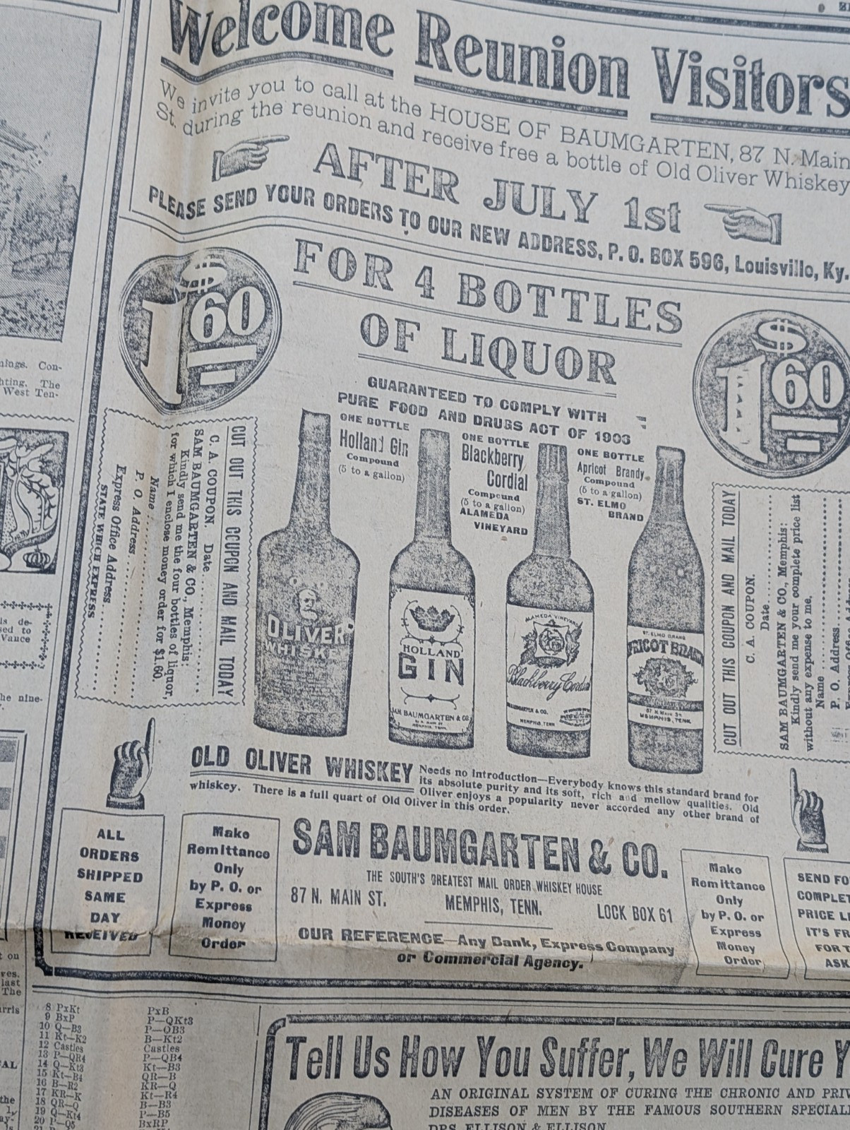 1909 MEMPHIS TENNESSEE COMMERCIAL APPEAL UCV REUNION CAR ADS COCA COLA PEPSI ADS