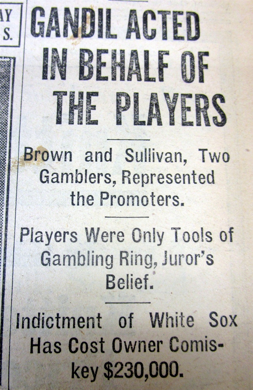 1920 hdln newspaper BLACK SOX BASEBALL WORLD SERIES SCANDAL Shoeless Joe Jackson
