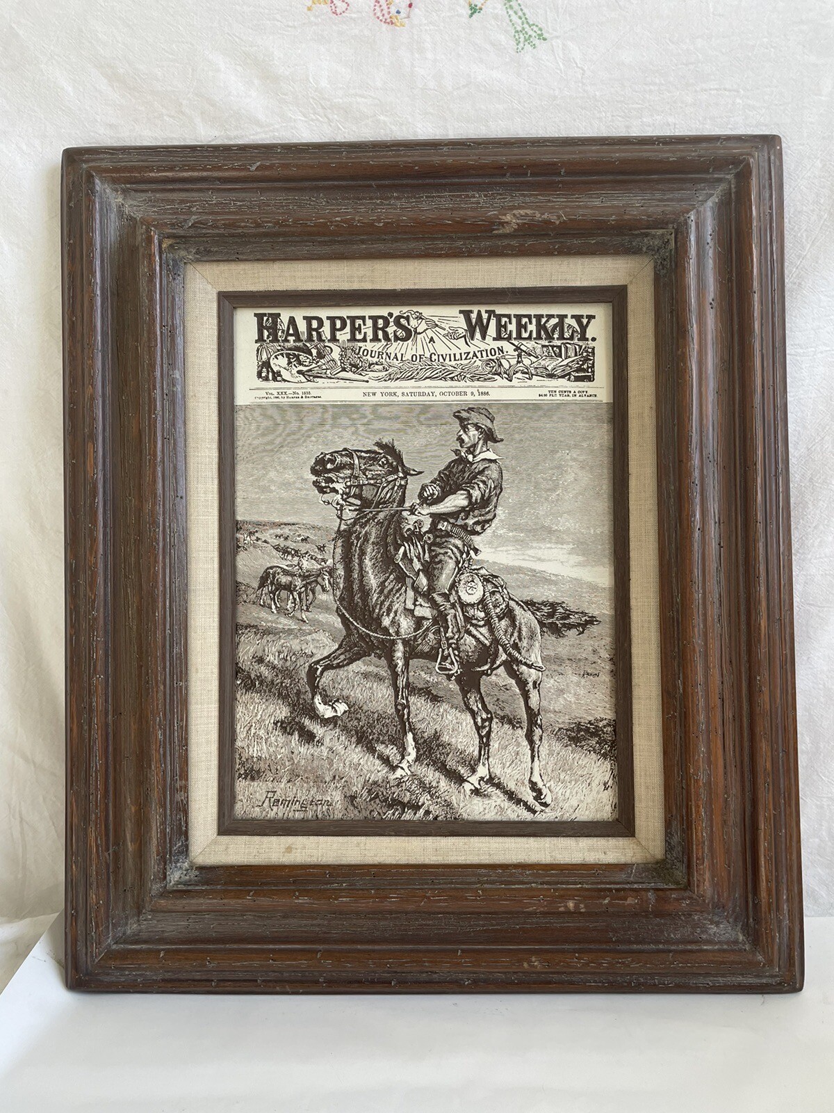 1886Harper’s Weekly Magazine Cover Page Engraved/Texture Art by Remington Framed
