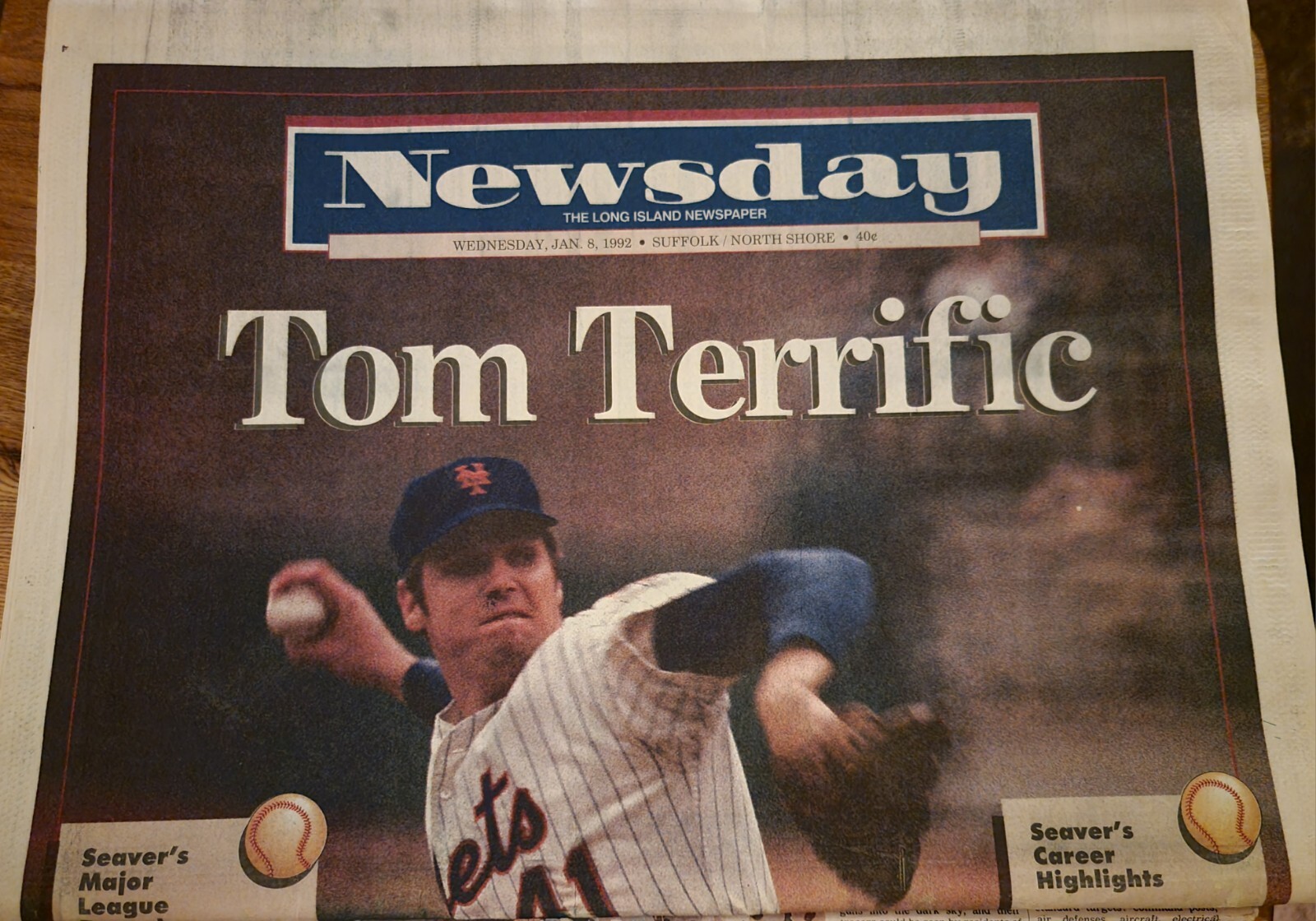 METS – TOM SEAVER – Voted Into BASEBALL HALL OF FAME – 1/8/92