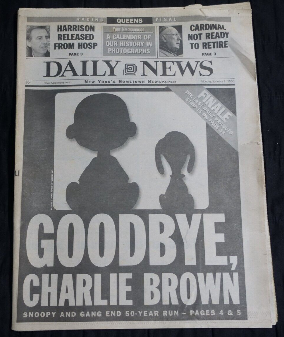 DAILY NEWS JANUARY 3, 2000 GOODBYE CHARLIE BROWN SNOOPY AND GANG END 50 YEAR RUN