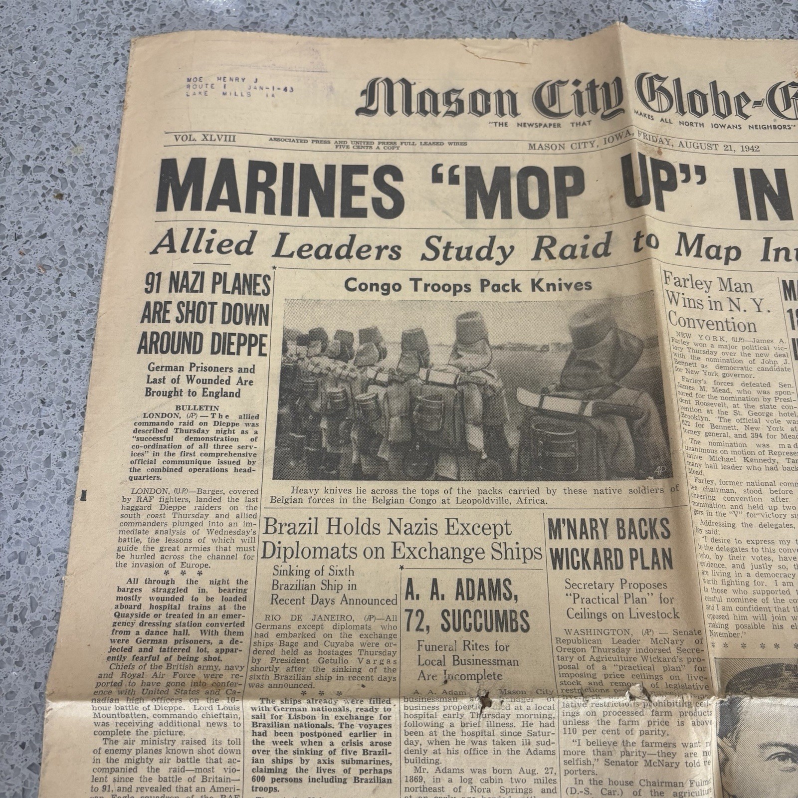 Vintage Newspaper 1940s Pg WW2 Marines Solomon Headline Ephemera Iowa