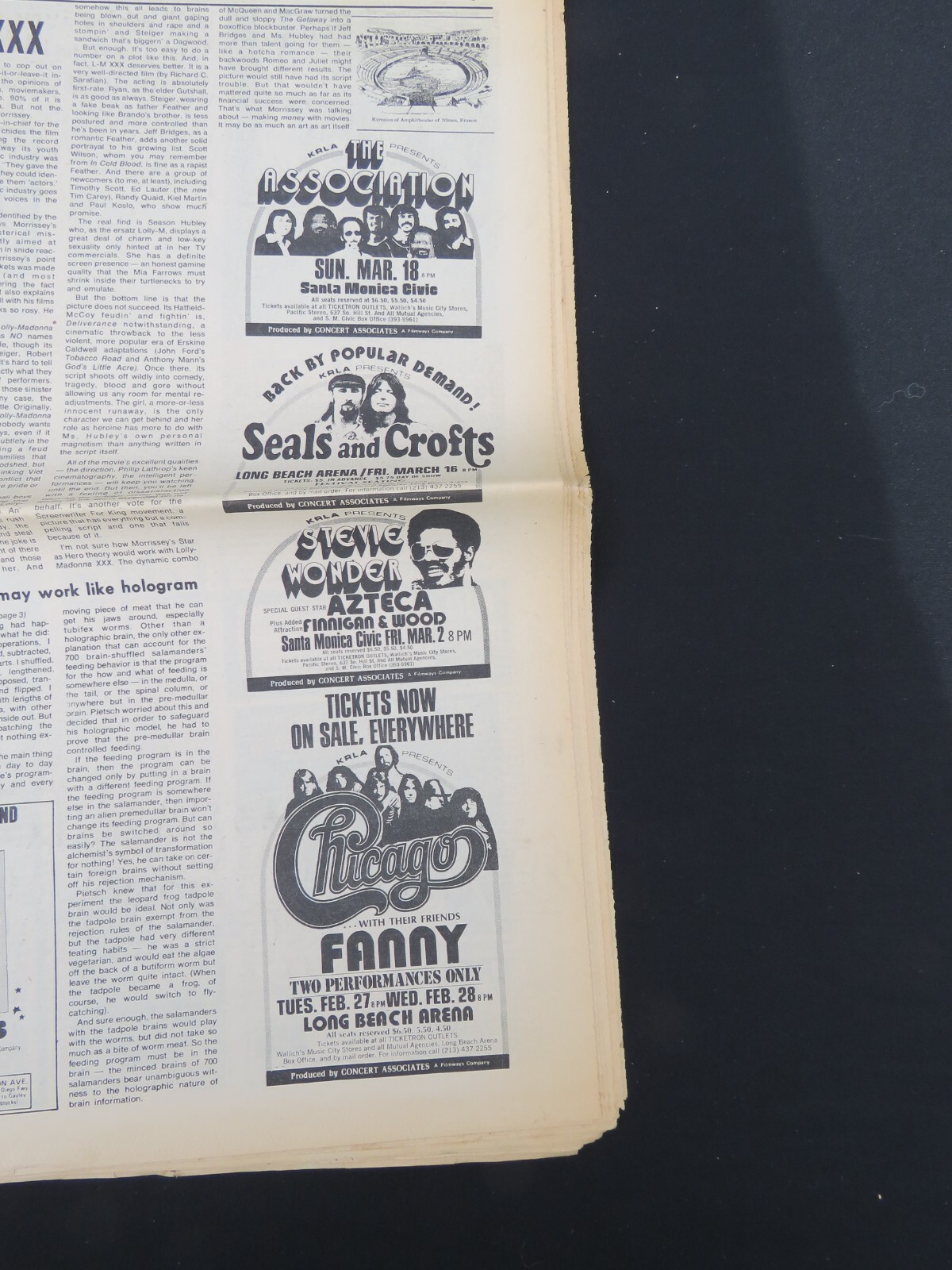 L.A. FREE PRESS UNDERGROUND NEWSPAPER Feb 23, 1973, Concert Ads Counter-Culture