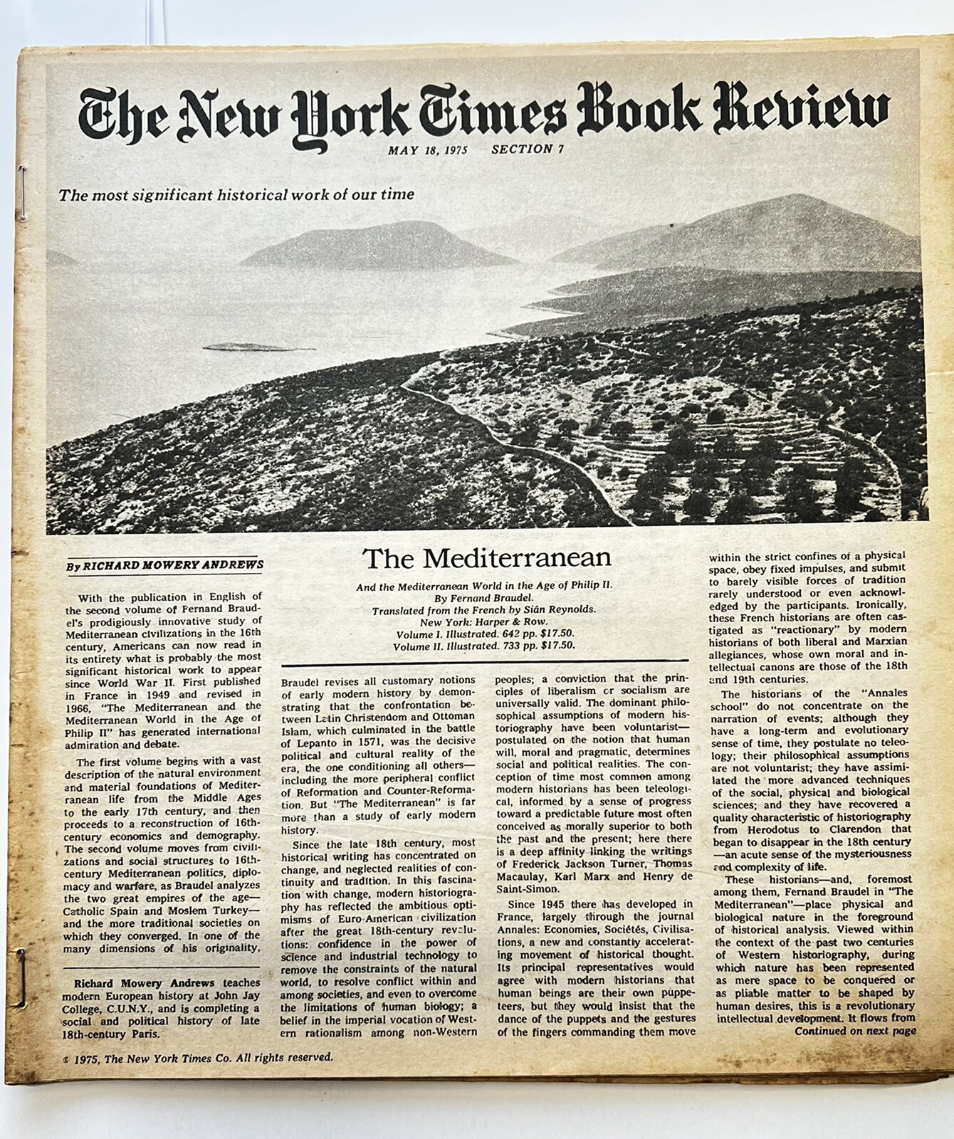 The Mediterranean – NY Times Book Review – May 18 1975 Newspaper MacArthur 1940s