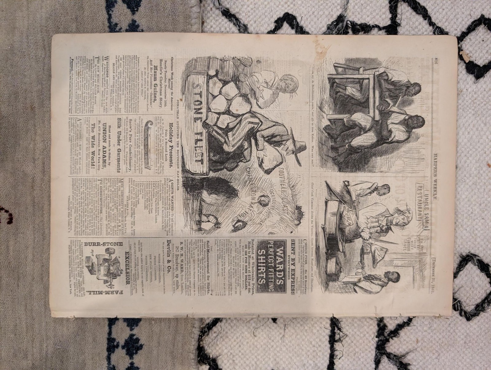 1861 W Homer Bivouac Fire Harpers Weekly Dec 21 Ericsson Battery Tennessee Map