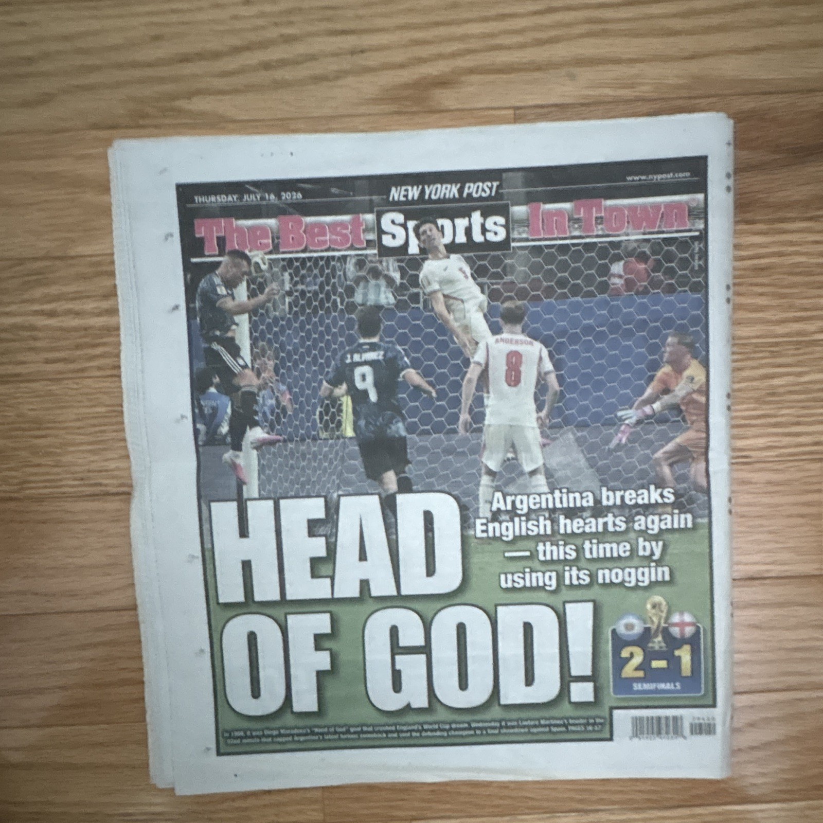 New York Post July 16 2026 The Hate White North, Head of G-d Argentina England