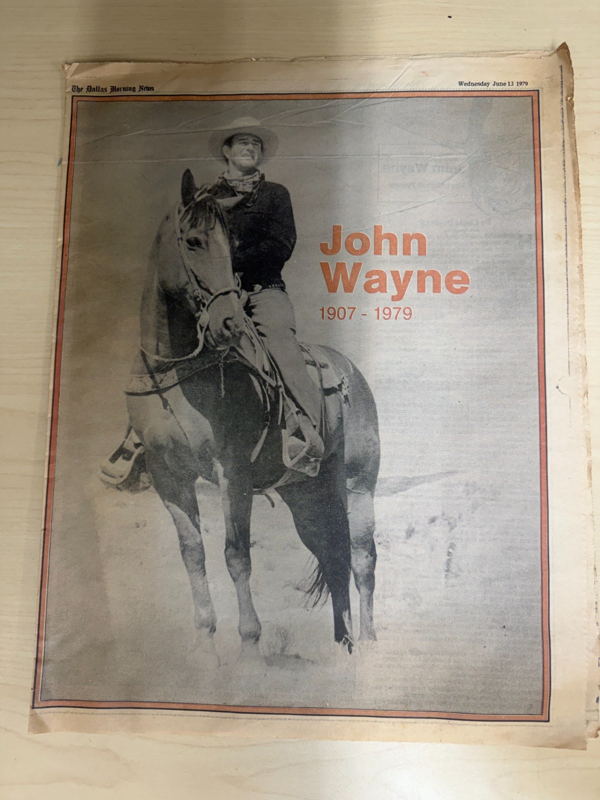 The Dallas Morning News June 13, 1979 Tribute to John Wayne section “The Duke”