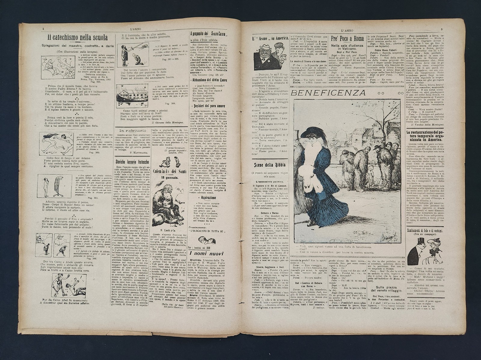 1908 antique L’ASINO socialist anti-catholic satire 4 issues ITALIAN NEWSPAPERS