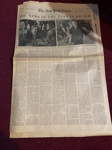 The New York Time Sunday, November 24, 1963 issue: TWO INAUGURATIONS: 35 AND 36