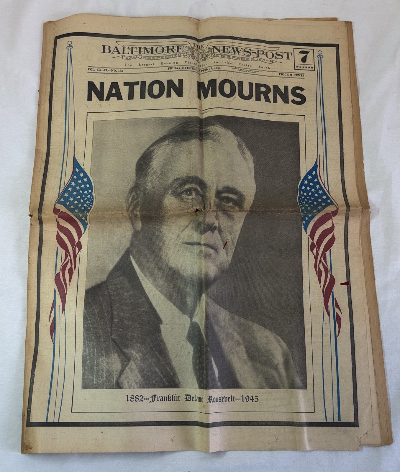 April 13, 1945 Baltimore News-Post ~ NATION MOURNS FDR Franklin Delano Roosevelt
