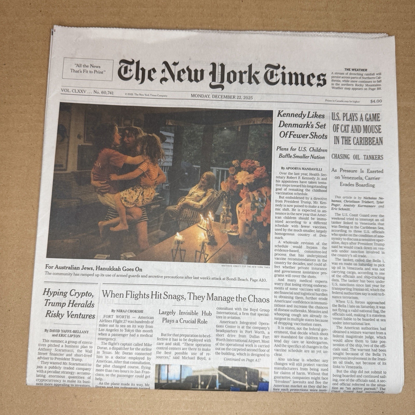 The New York Times Newspaper December 22 2025 Complete Print Paper UNREAD NYT