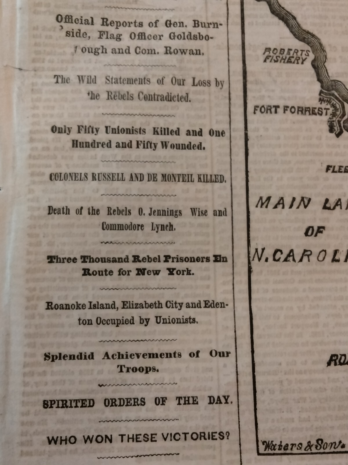 Civil War Newspapers- BRILLIANT VICTORY AT ROANOKE, BOMBARDMENT OF FORT DONELSON
