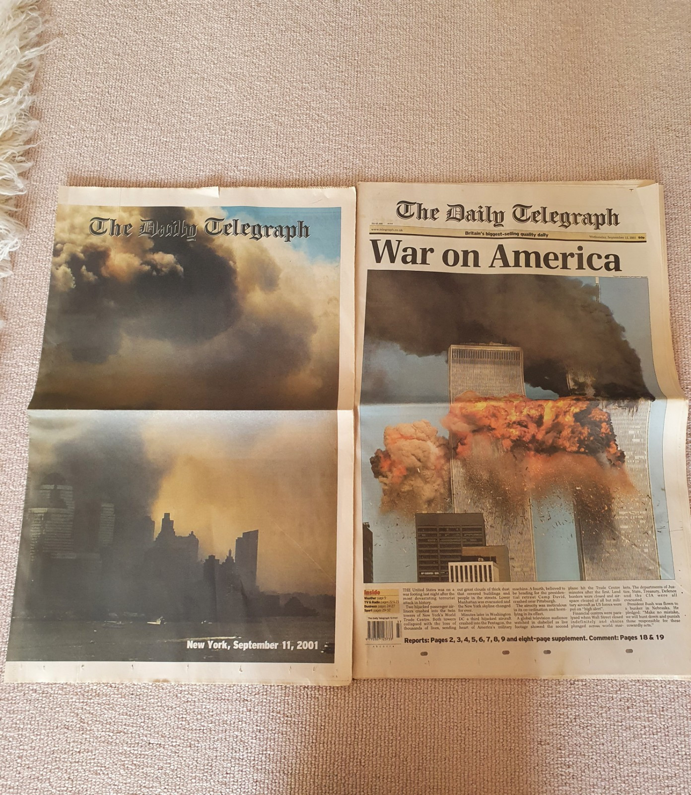 8 x UK Newspapers Documenting Aftermath of World Trade Centre Attacks 9/11