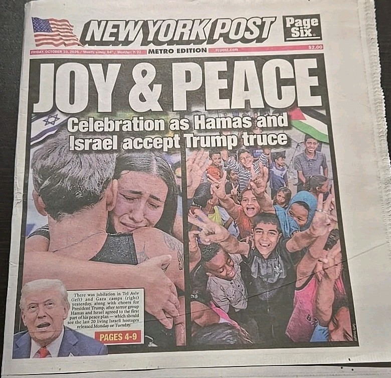 New York Post Friday October 10, 2025 Israel Hamas Truce New York Sports