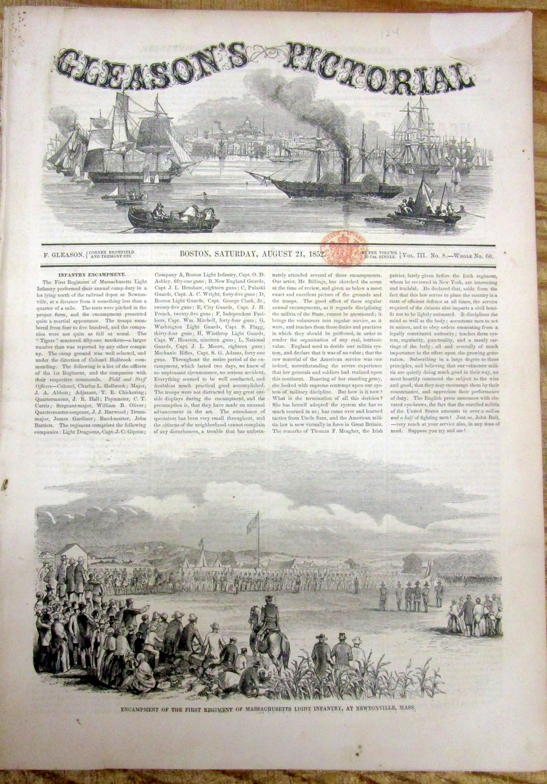 1852 Illustr newspaper w NATIVE AMERICAN INDIAN engravs POCAHONTAS / SCALP DANCE