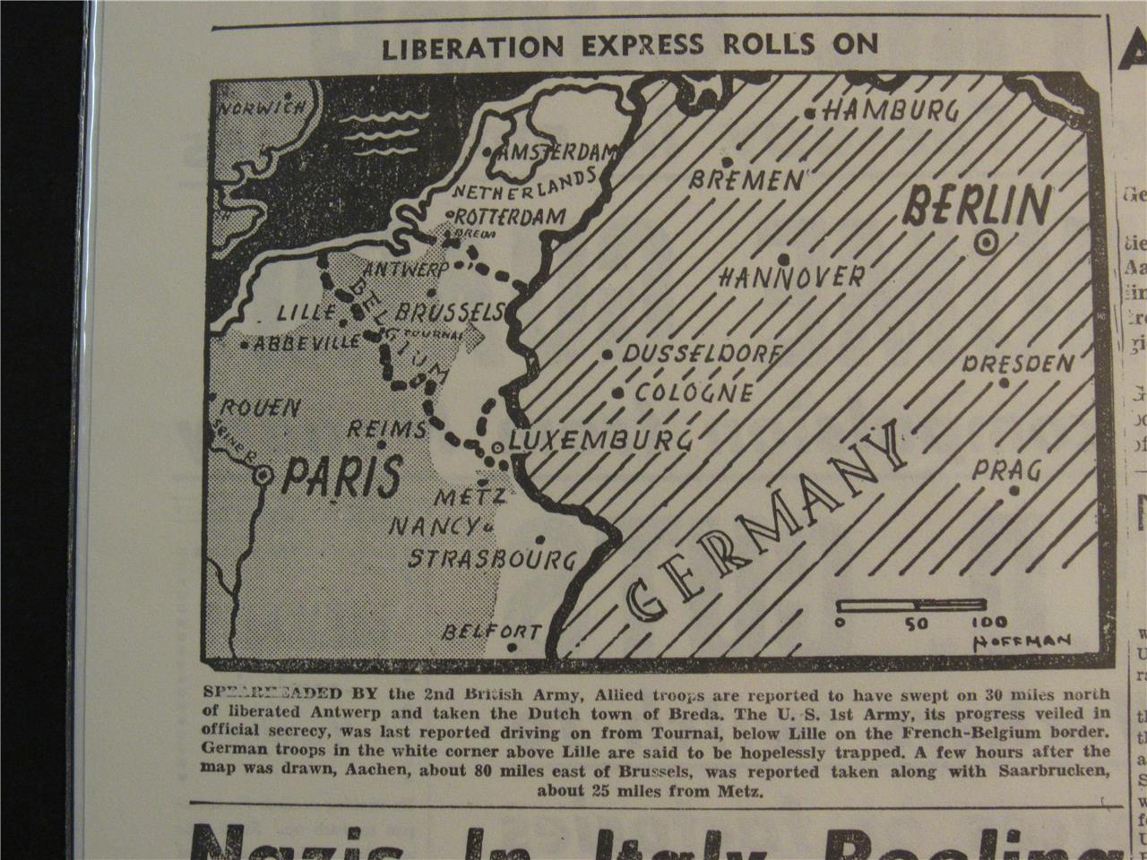 VINTAGE NEWSPAPER HEADLINES~ WORLD WAR 2 USA YANK ARMY ENTER GERMANY WWII 1944