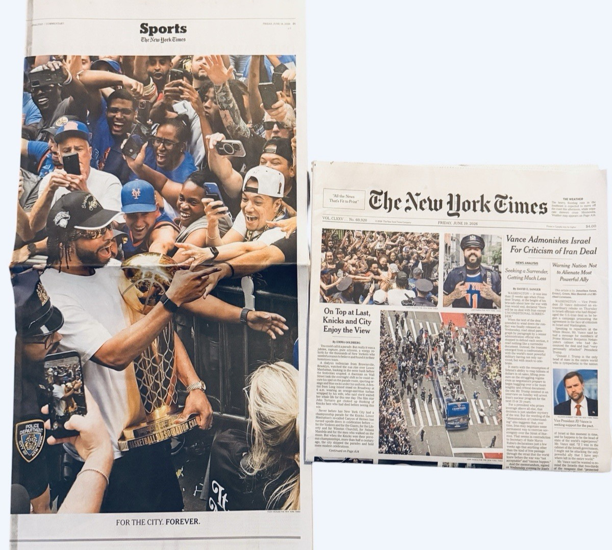 The New York Times Newspaper June 19 2026 KNICKS NBA CHAMPIONSHIP PARADE Unread
