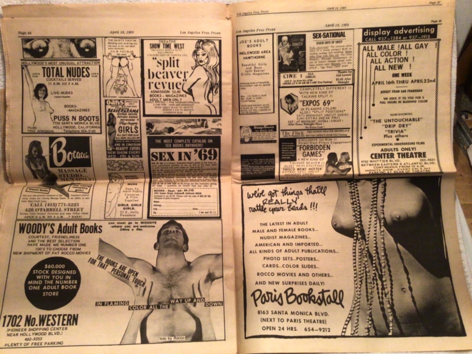 Vtg. Los Angeles Free Press Underground Newspaper April 1969 Hippies Great Ads