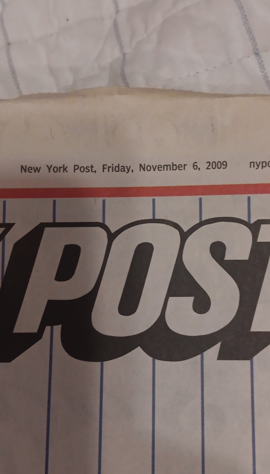 New York Post November 6, 2009 Yankees 2009 World Series Champions Newspaper
