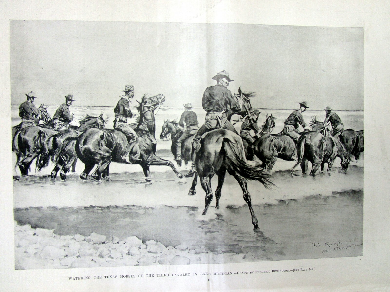1894 illustrated newspaper w FREDERIC REMINGTON print showing US Third cavalry