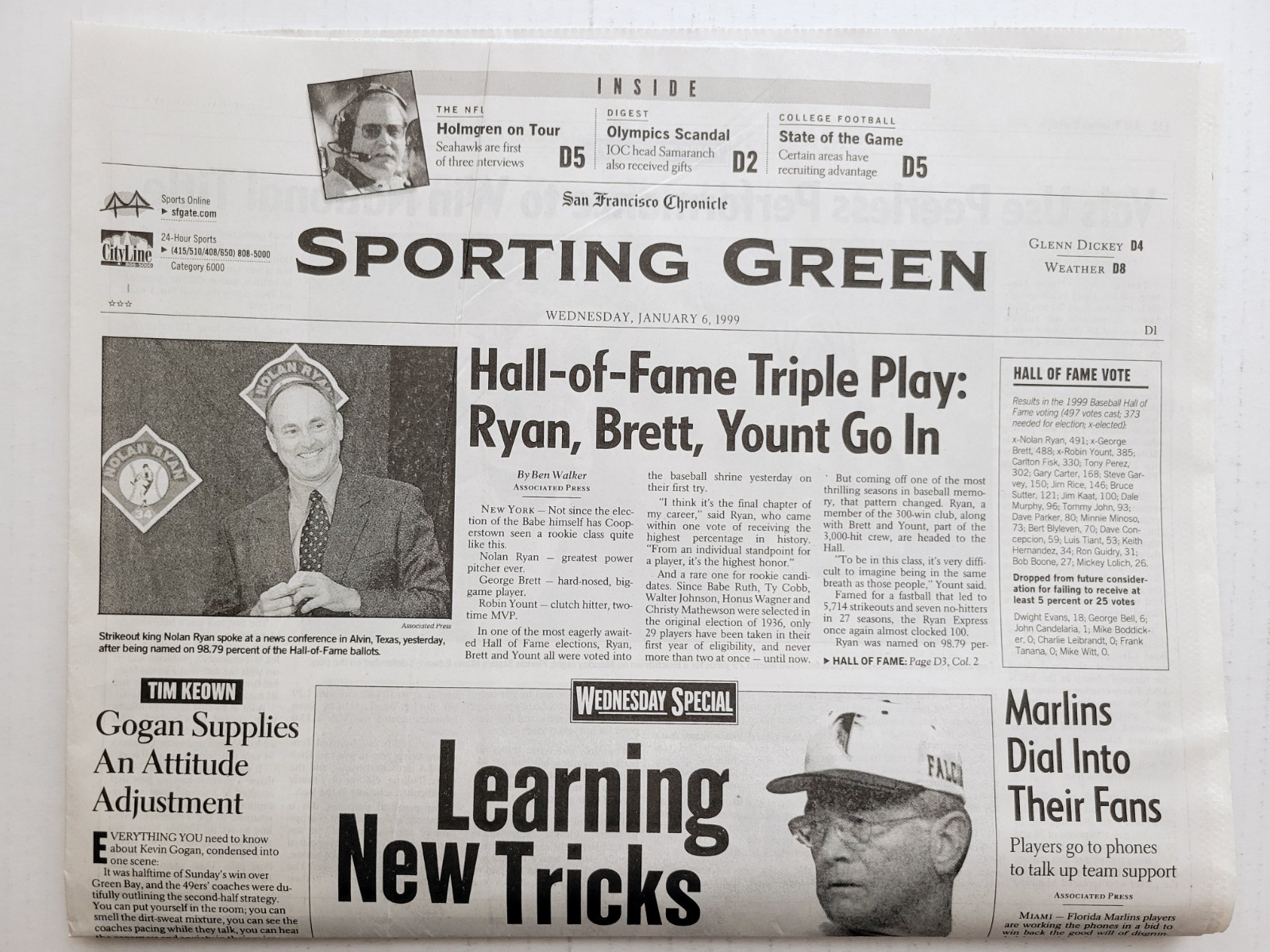 1999 Jan 6: MLB Hall of Fame NOLAN RYAN, ROBIN YOUNT, GEORGE BRETT! SF Chronicle